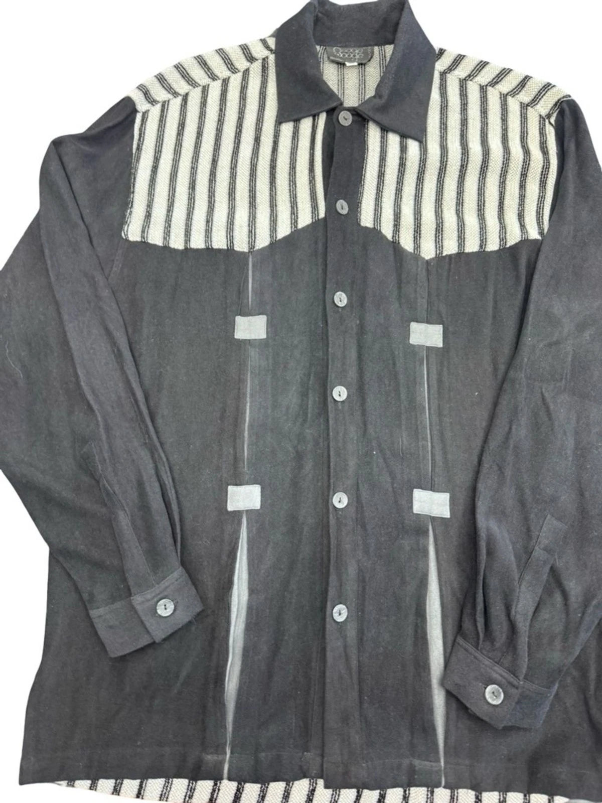 Boogie Boogie Italy Mens M Black Striped Knit Shirt Jacket Vintage Y2K