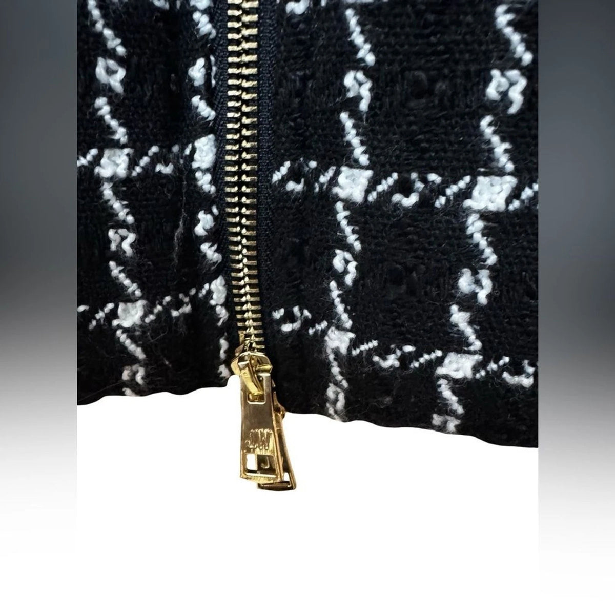 Jason Wu Women’s L Black White Tweed Check Puffer Jacket Gold Zip NWT