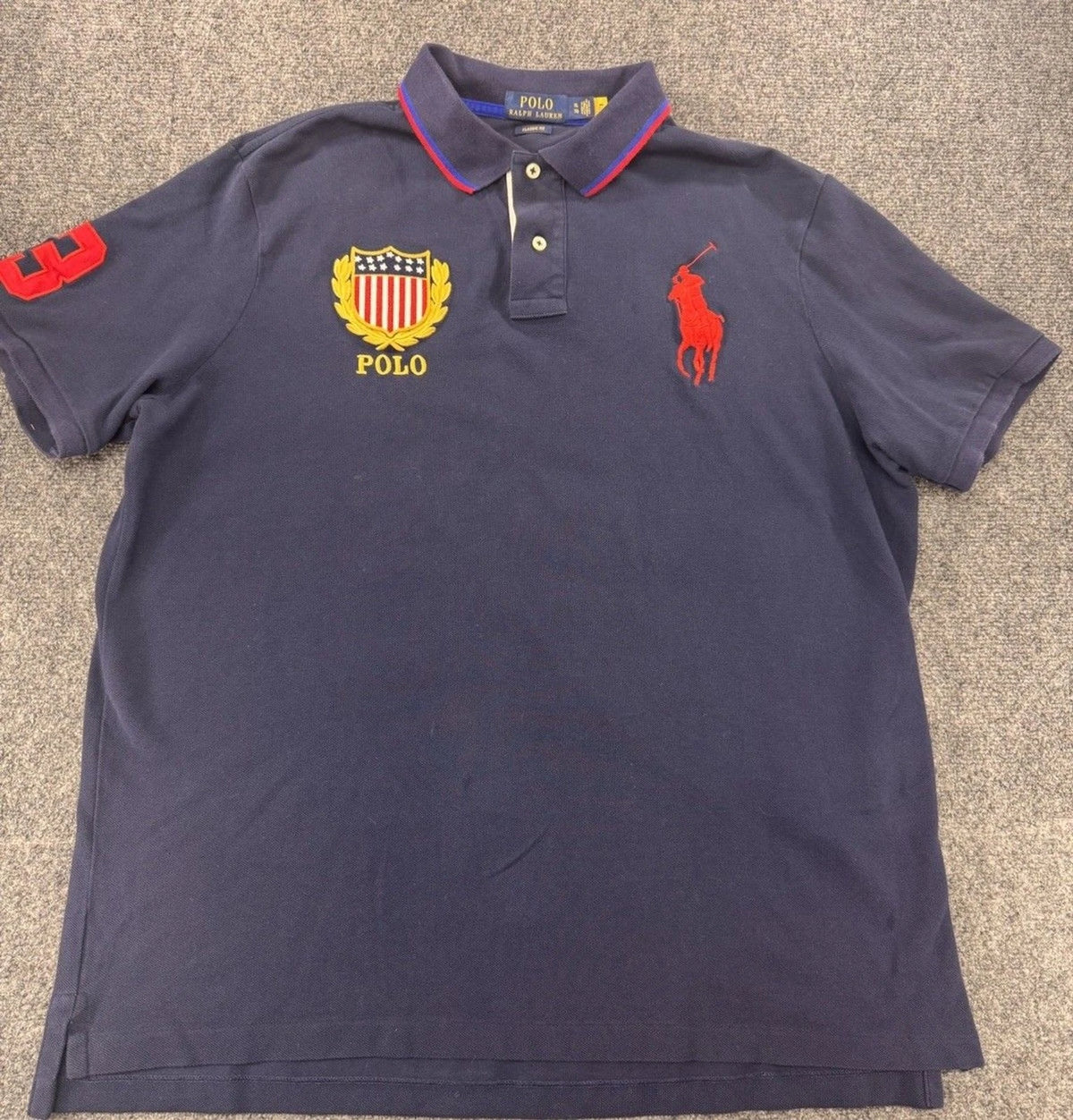 Polo Ralph Lauren Big Pony USA Shield Polo Shirt Navy XL Classic Fit