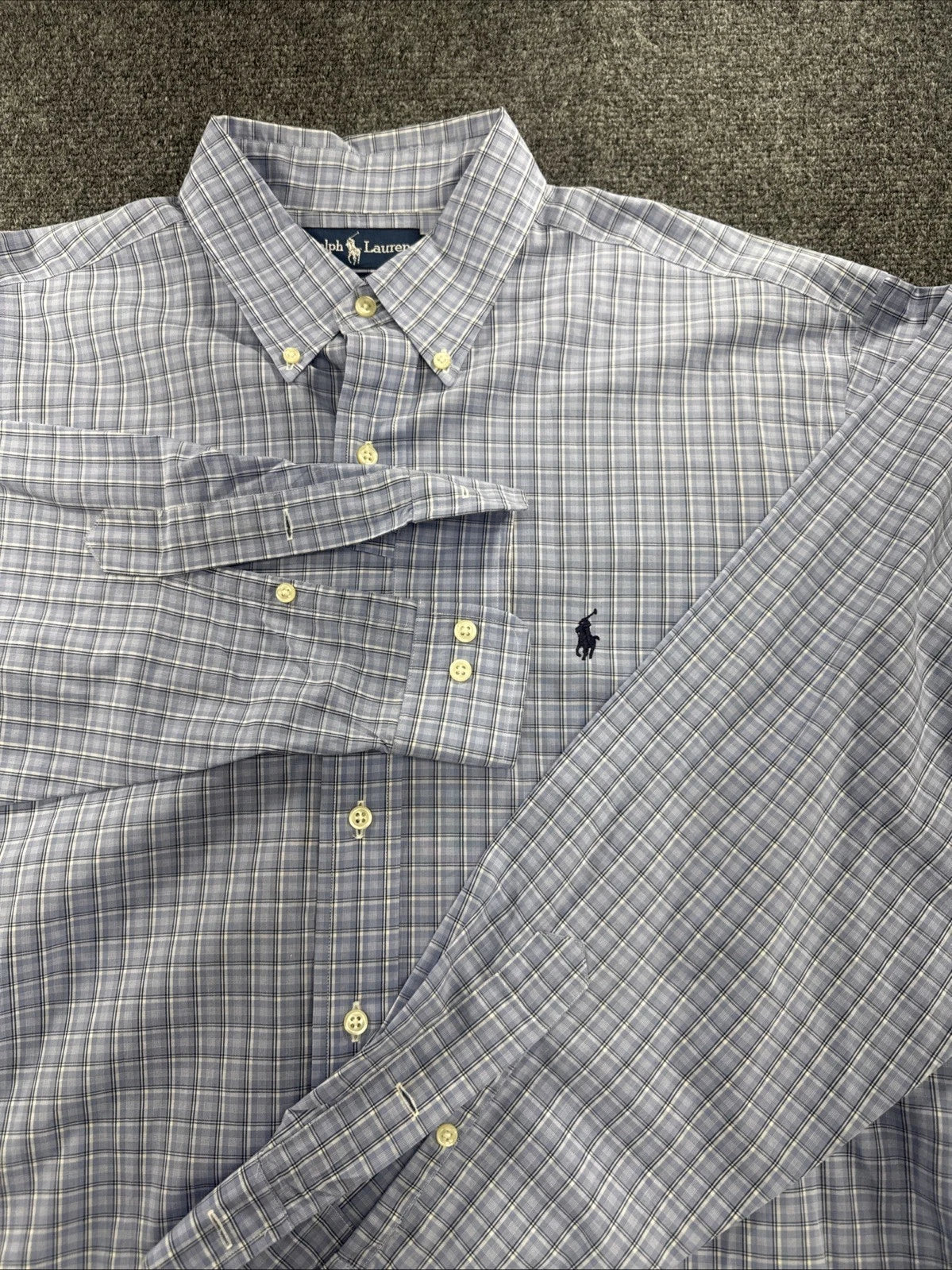 Ralph Lauren Yarmouth Shirt 16.5 34/35 Blue Plaid Blue Pony Cotton BNWOT