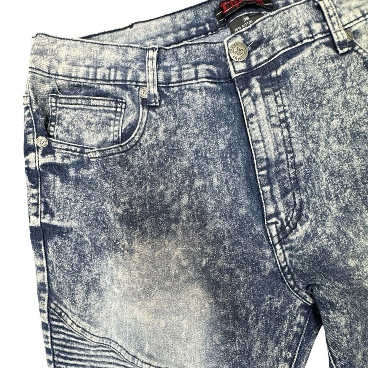 Chams Stretch Straight Jeans Men's 38x30 Blue Acid Wash Denim Y2K