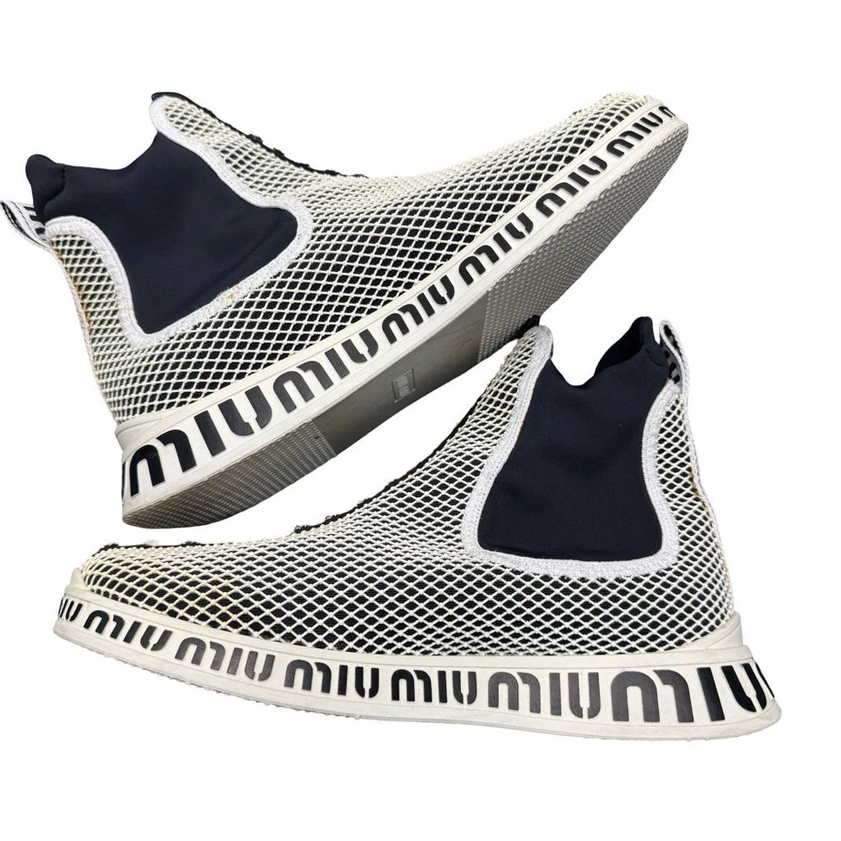 Miu Miu Crystal Mesh Slip-On Sneakers Women’s EU 39 Black White Italy