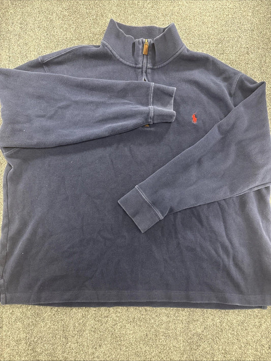 Polo Ralph Lauren Men’s 2XB Navy Blue 1/4 Zip Pullover Red Pony Cotton