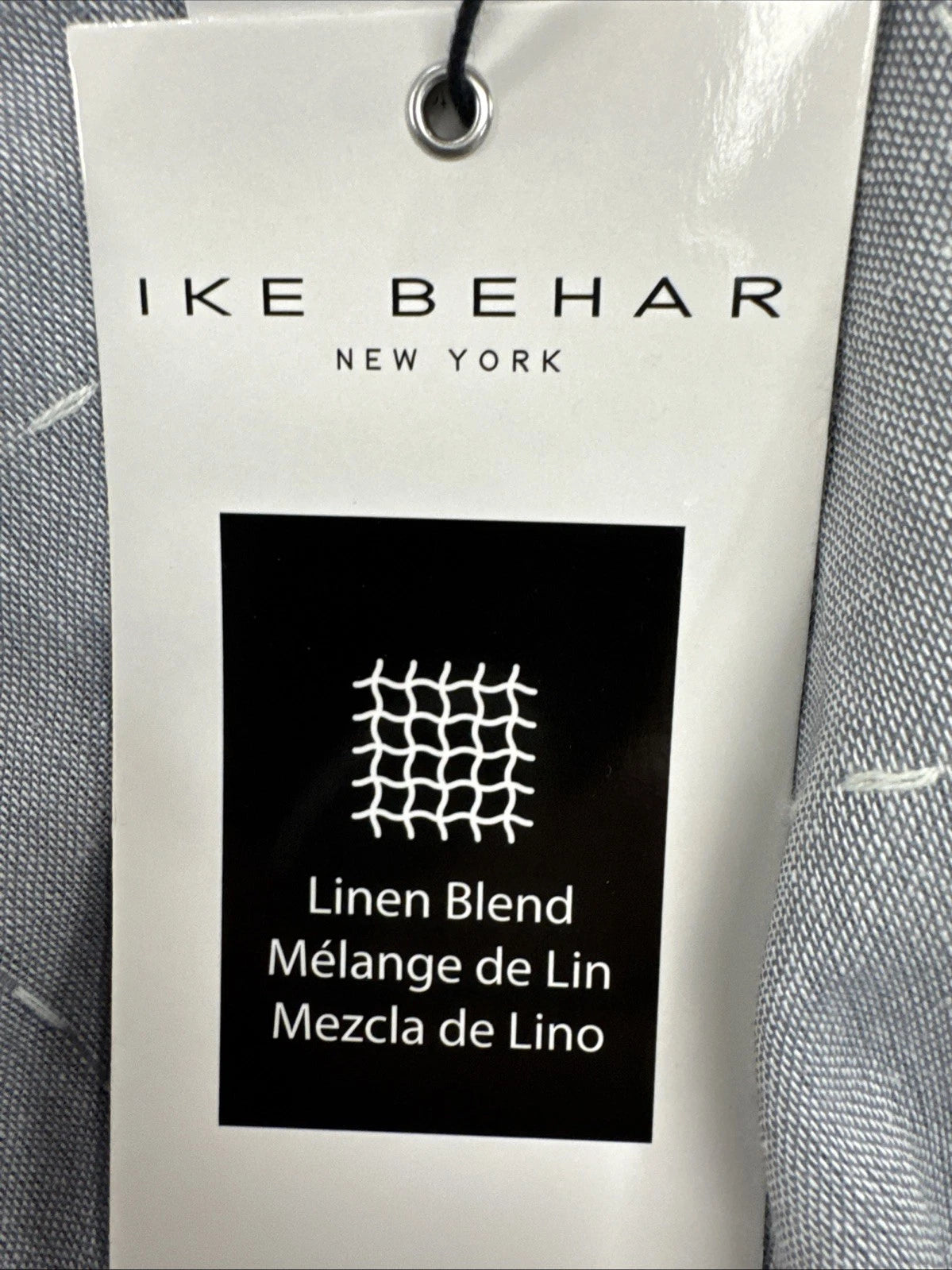 Ike Behar Linen Blend Camp Shirt Mens M Gray White Windowpane NWT