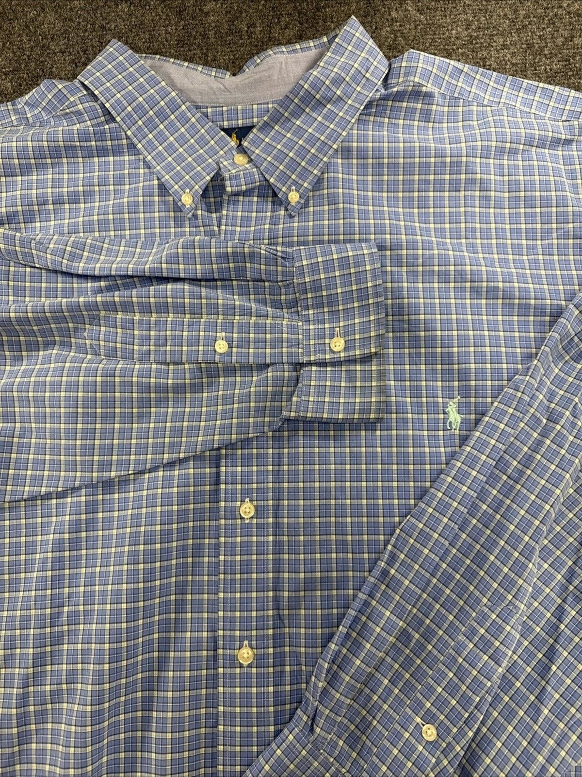 Polo Ralph Lauren Shirt Men 4XB Blue Green Plaid Stretch Cotton Big Tall