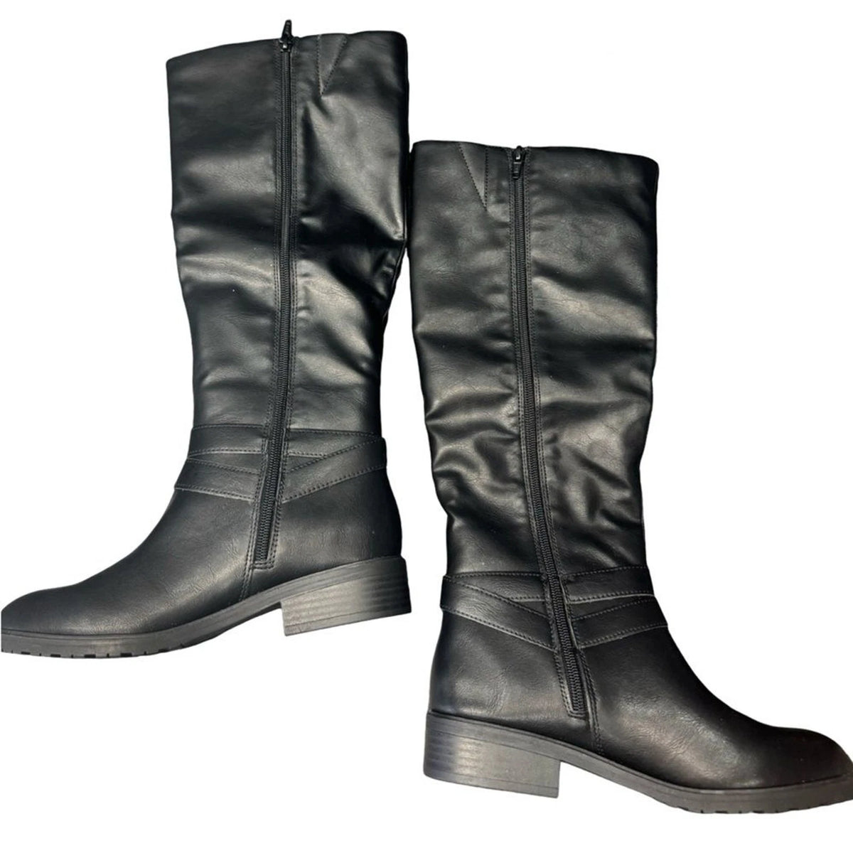 Style & Co Black Over The Knee Boots Silver Buckles Women's Size 6.5 BNIB