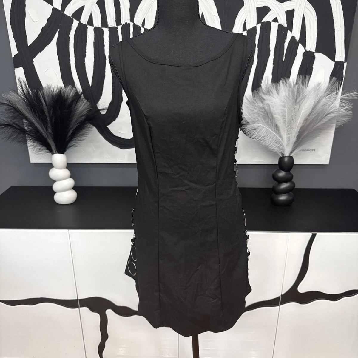 Shein Hollow Out Bodycon Dress Women's 4 Black Sleeveless Party EUC