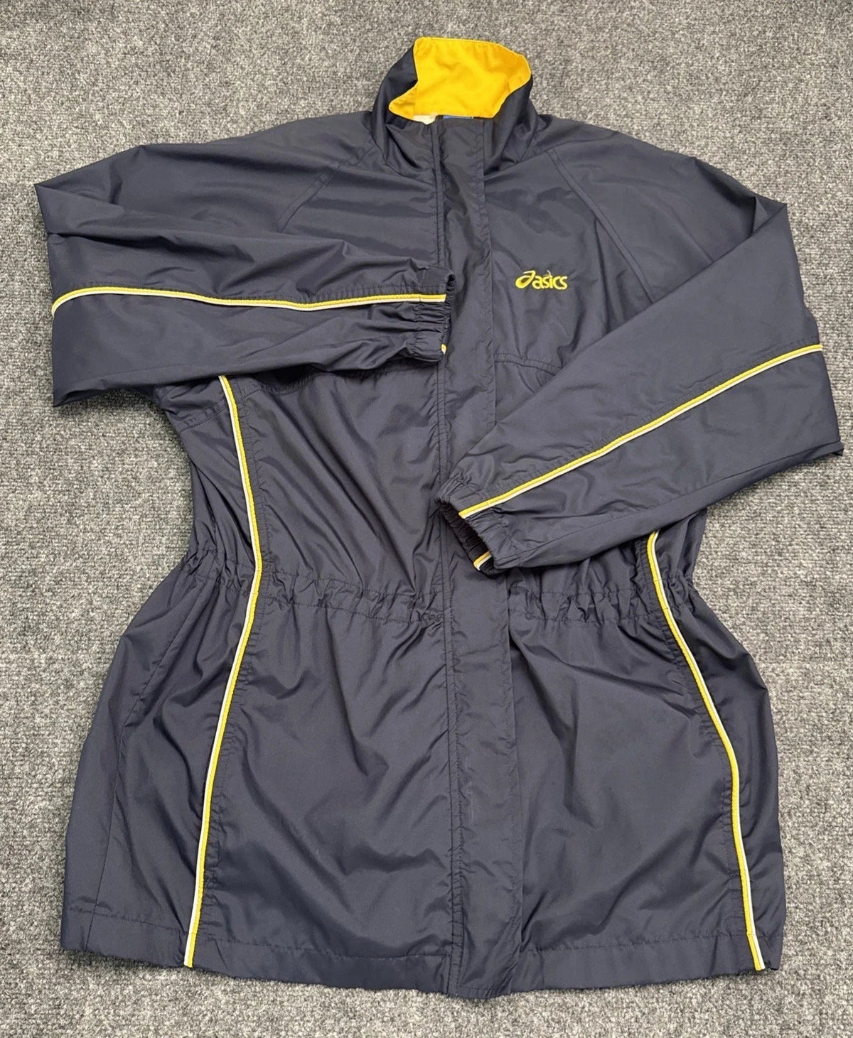 Vintage ASICS Women’s Windbreaker Navy Yellow Full Zip Lightweight Running Coat