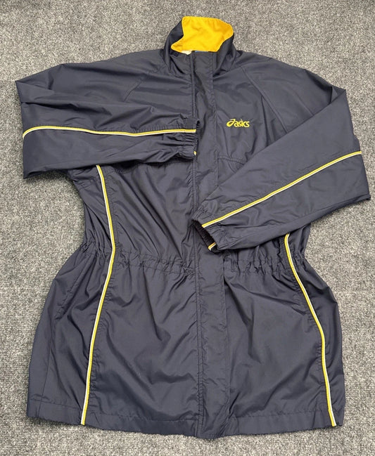 Vintage ASICS Women’s Windbreaker Navy Yellow Full Zip Lightweight Running Coat