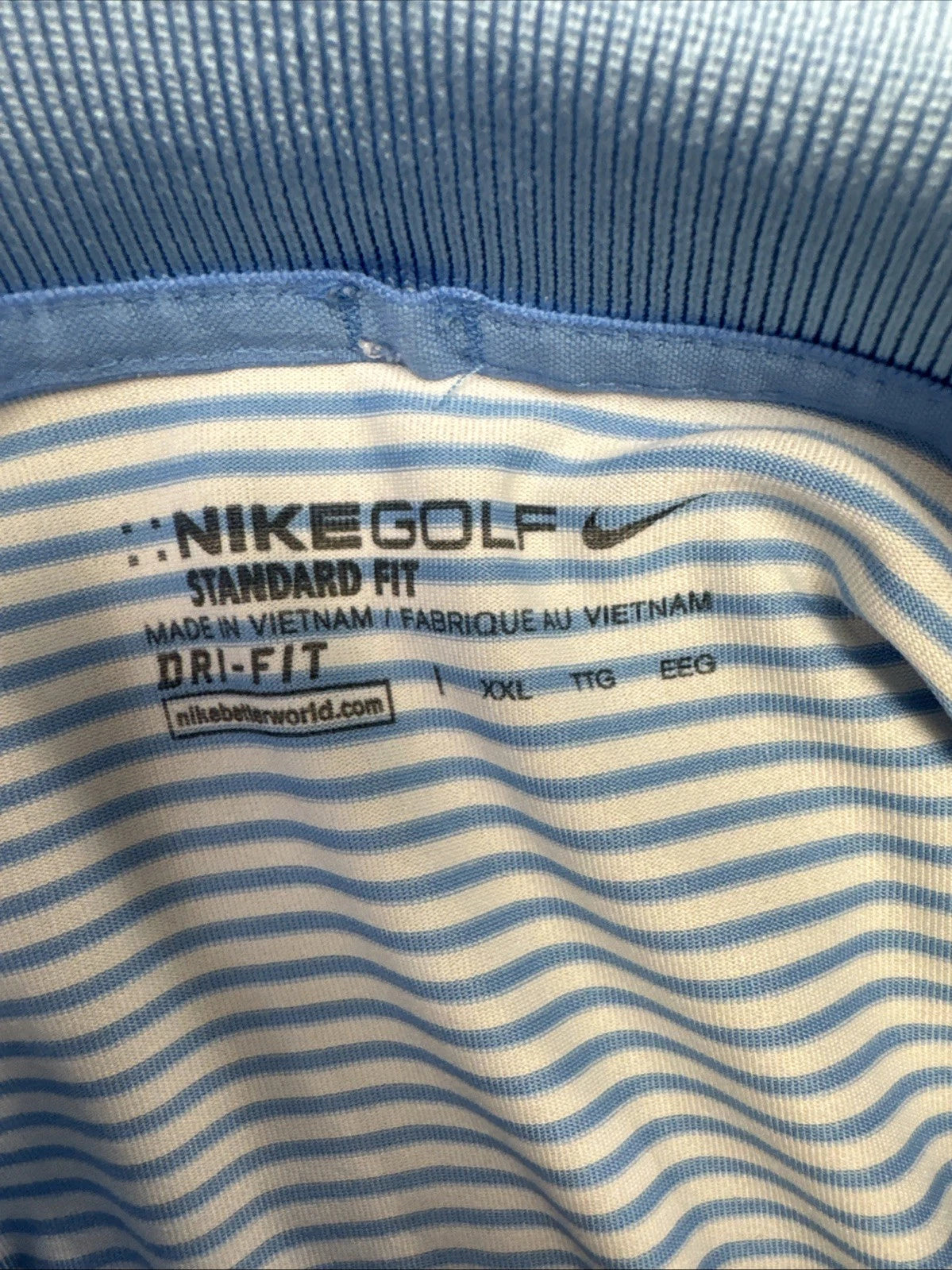 Nike Golf Dri-FIT Men's XXL Blue White Striped Standard Fit Polo Shirt