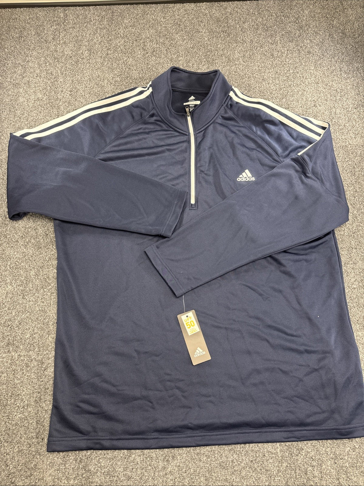 Adidas Golf Men's 2XL Navy UPF 50 3-Stripe Quarter Zip Performance Pullover NWT