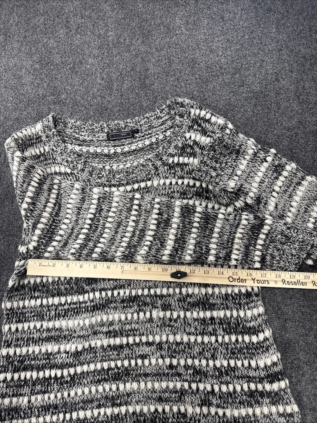 Effeci Marled Chunky Knit Sweater Gray White Crewneck Women's Large Cozy