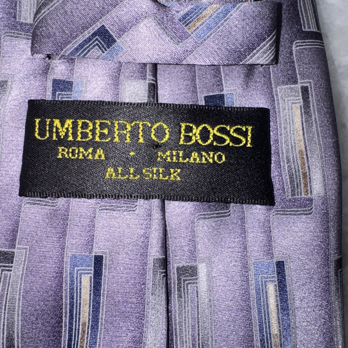 Umberto Bossi Roma Milano All Silk Geometric Necktie Handmade Italy Purple