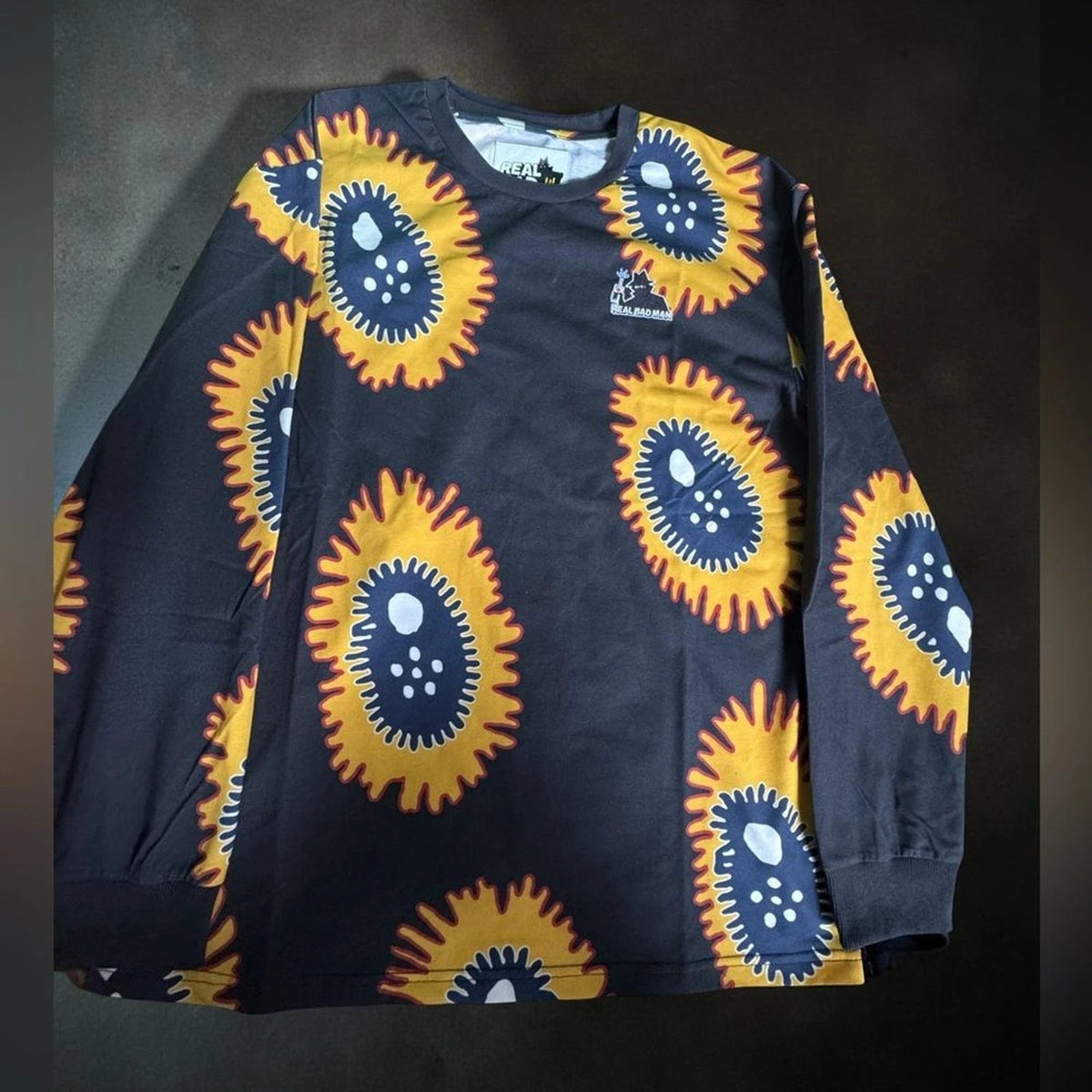 Real Bad Man Exploding Head Men’s M Black Orange Long Sleeve Graphic Tee