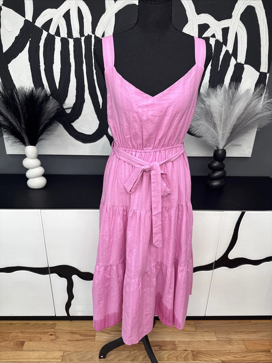 Heart Lily Pink Tiered Midi Dress Women’s Medium NWT Tie Shoulder Belted