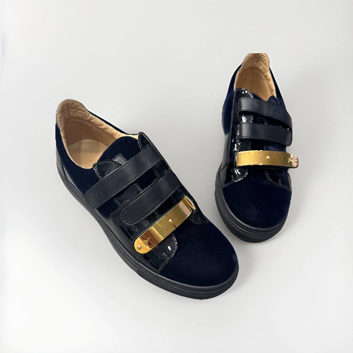 Giuseppe Zanotti Coby Sneakers Women EU 38 Navy Velvet Patent Leather Italy