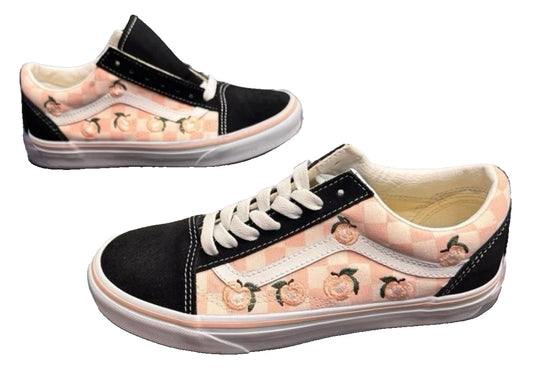 Vans Floral Low Top Sneakers Women’s 5 Black Peach Lace Up BNWOB