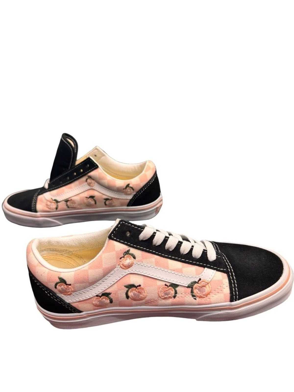 Vans Floral Low Top Sneakers Women’s 5 Black Peach Lace Up BNWOB
