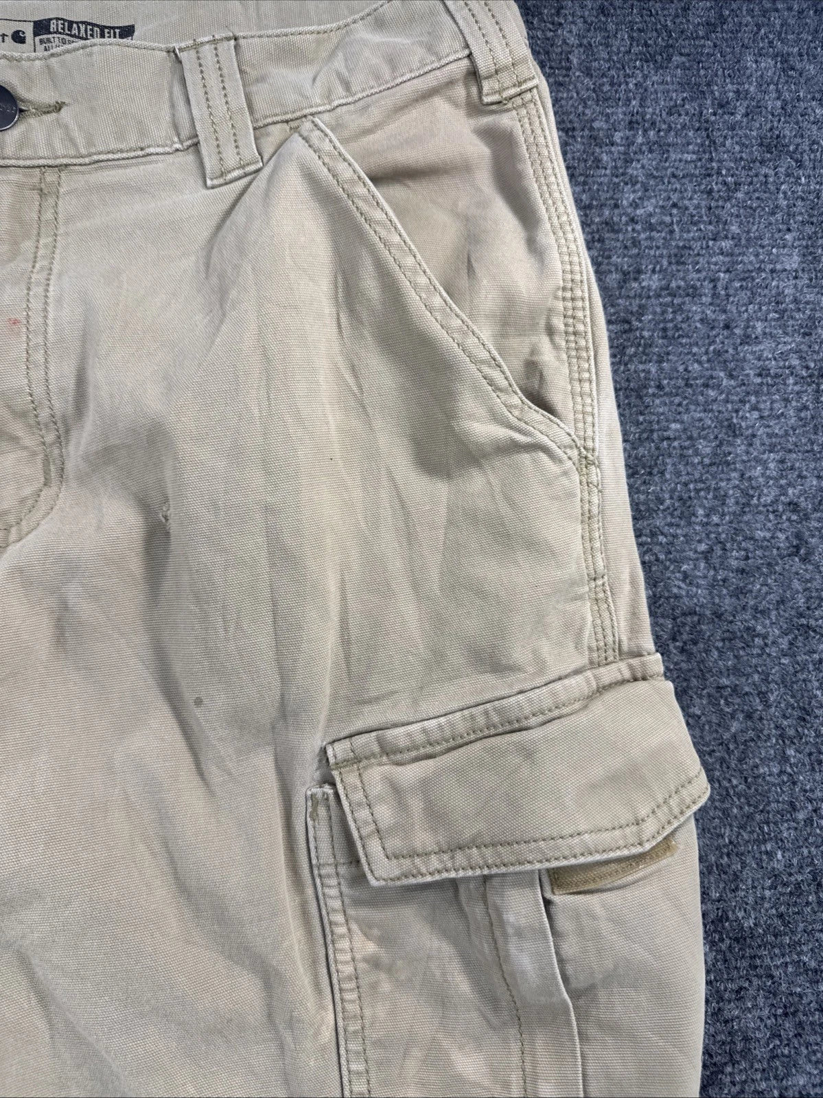 Carhartt Relaxed Fit Cargo Pants Men’s 31x32 Khaki Distressed Workwear