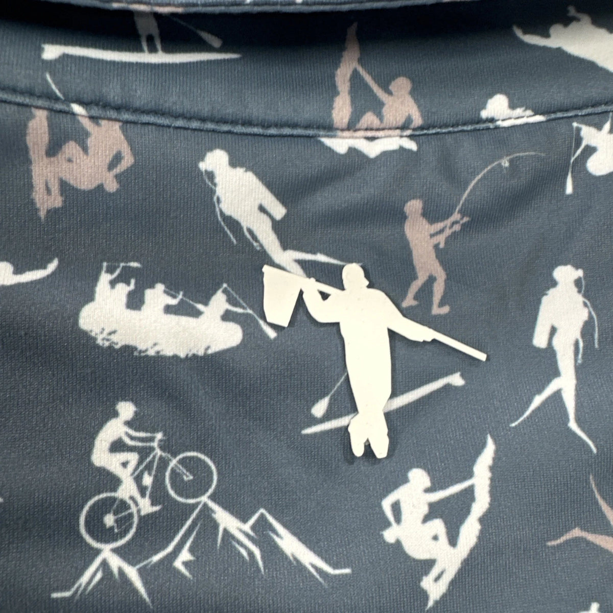 AndersonOrd Eli Polo Mens XL Golf Outdoor Fishing Ski Cycling Bluefin Print NWT