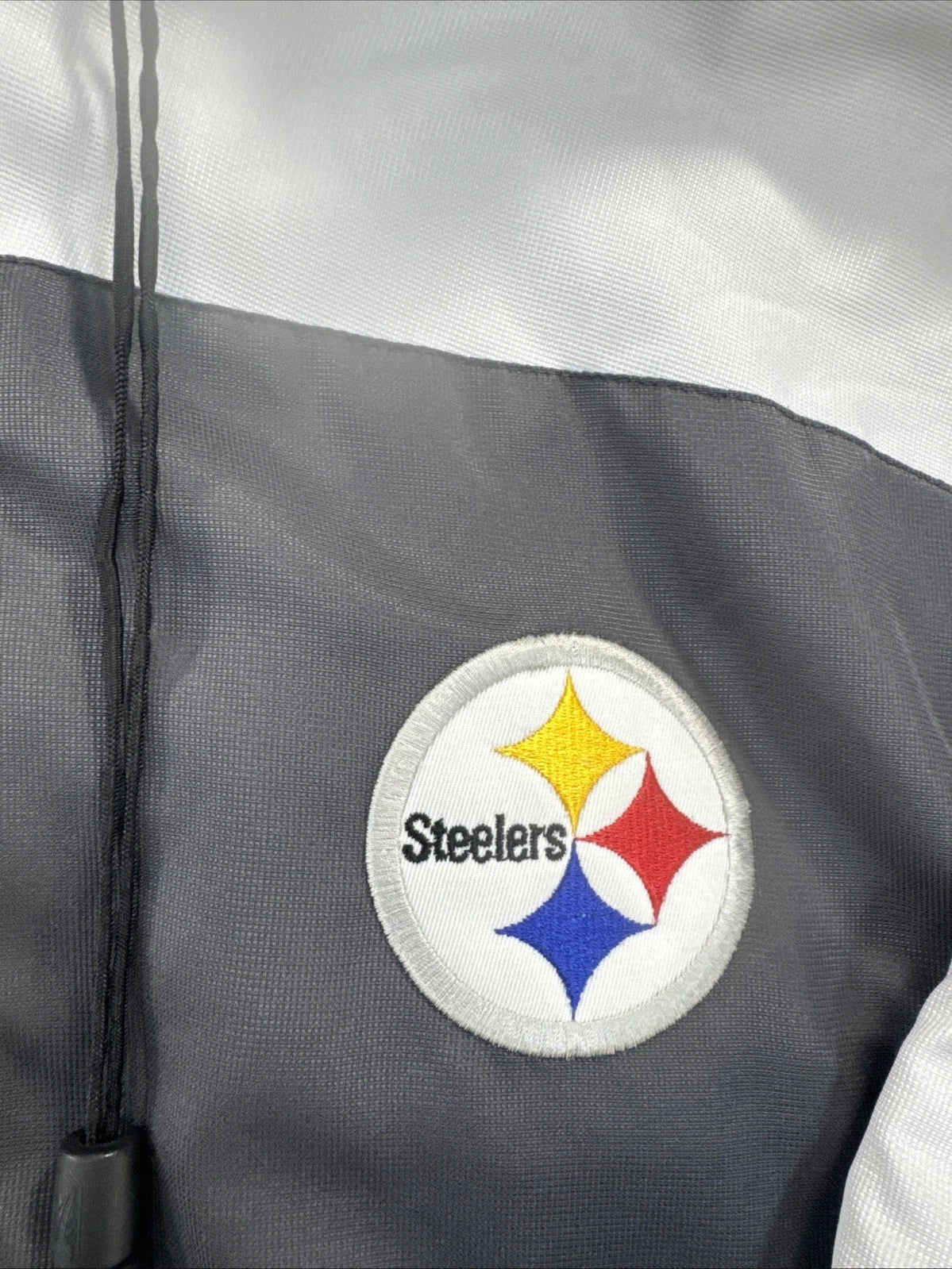 Reebok Pittsburgh Steelers Jacket Mens XL Hooded Fleece Lined Gray White Yellow