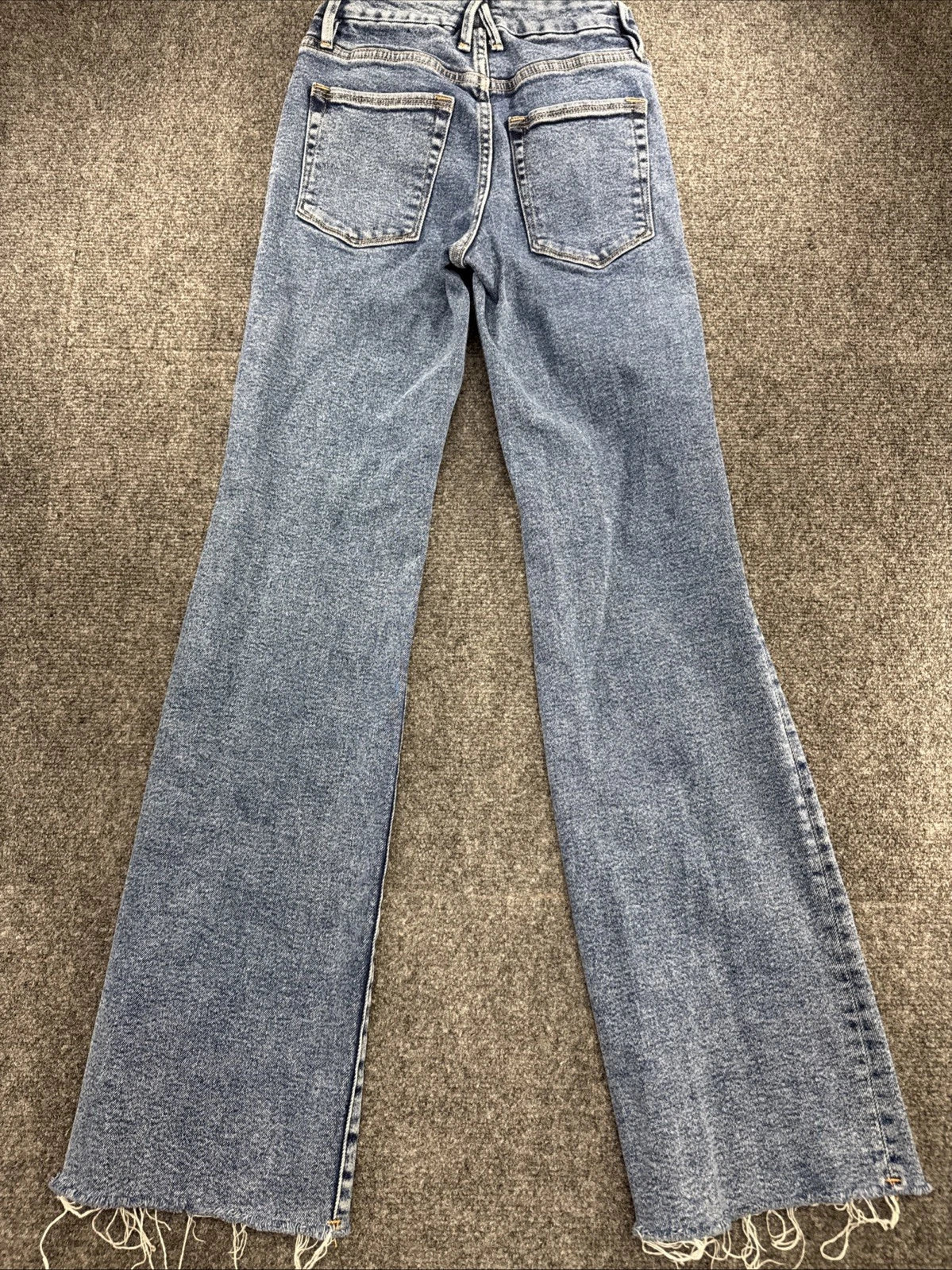 Good American Good Flare Jeans Womens 0 25 High Rise Blue Raw Hem GFH127T