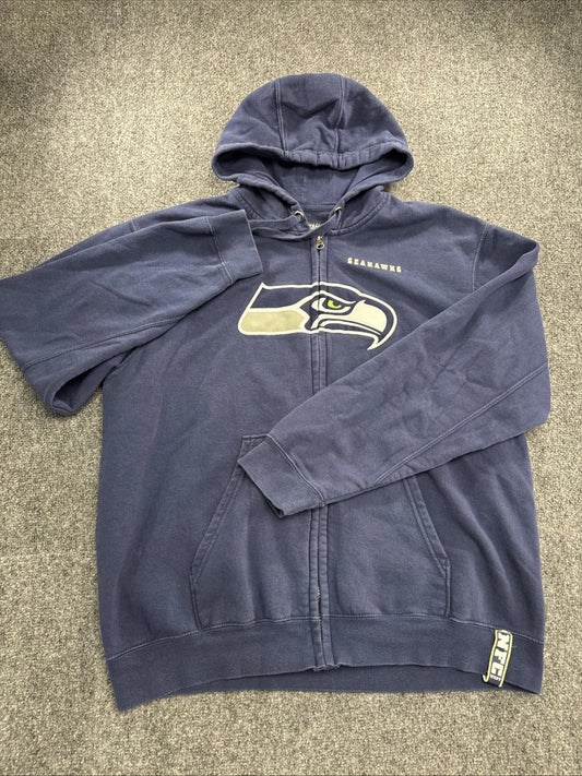 NFL Team Apparel Seattle Seahawks Full Zip Hoodie Blue Logo Sweatshirt Men’s XL