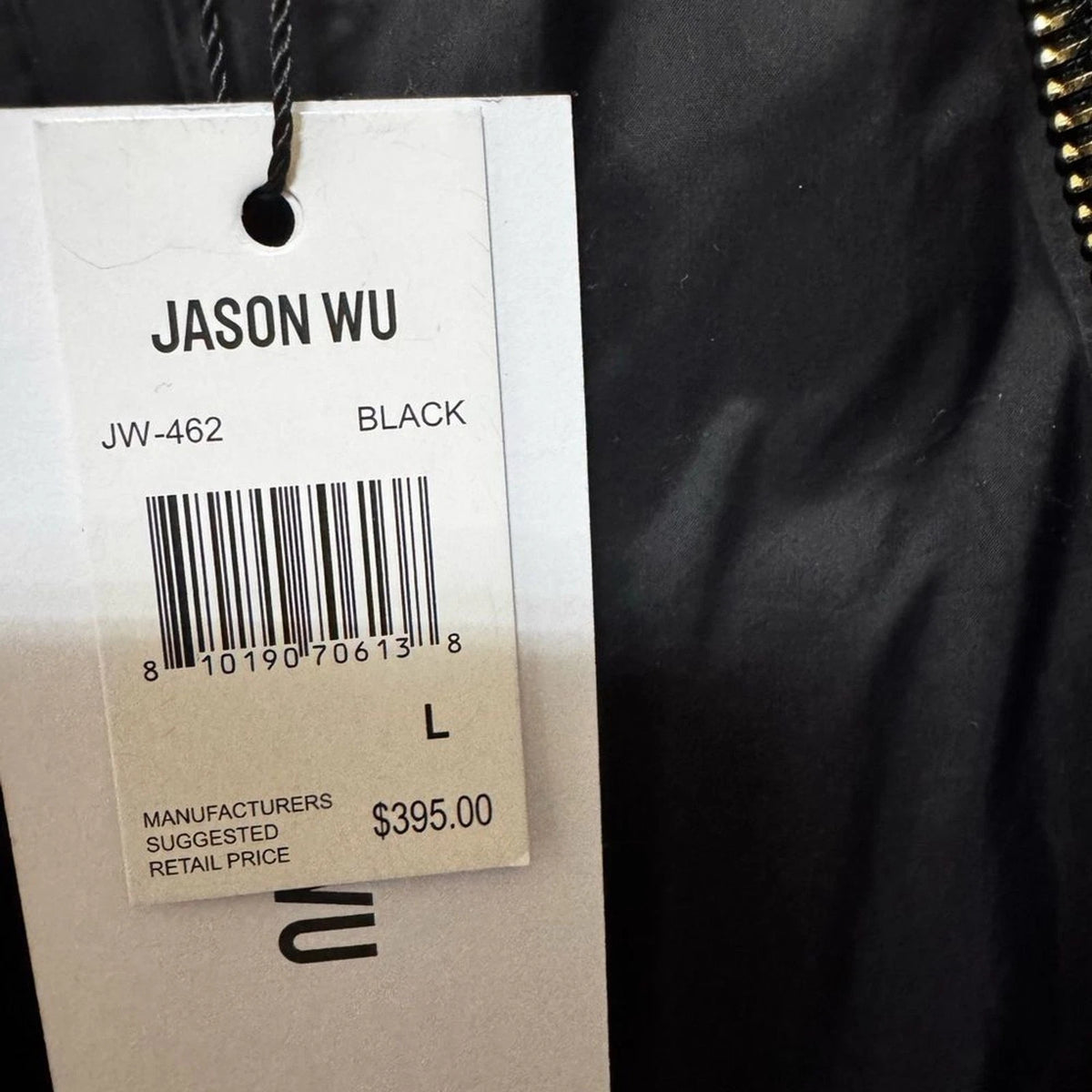 Jason Wu Women’s L Black White Tweed Check Puffer Jacket Gold Zip NWT