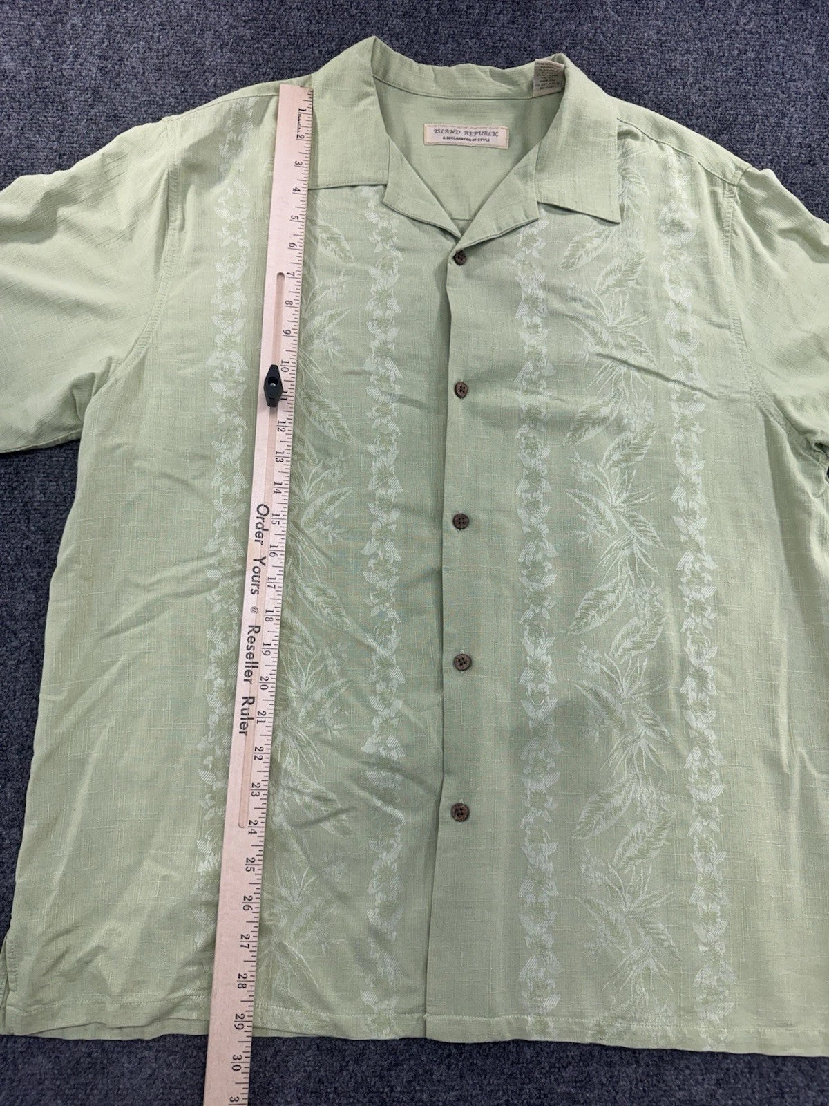 Island Republic Men's Green Floral Silk Short Sleeve Camp Shirt 2XL Pre-Owned