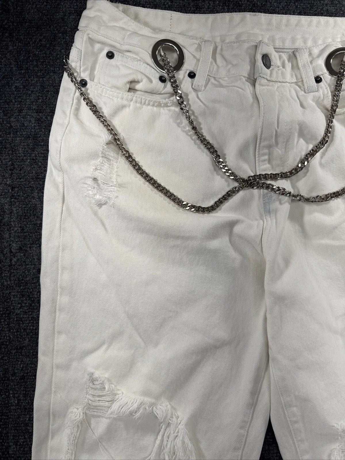 CARMAR Cargo Jeans Women 29 White Chain Utility Denim Y2K Streetwear