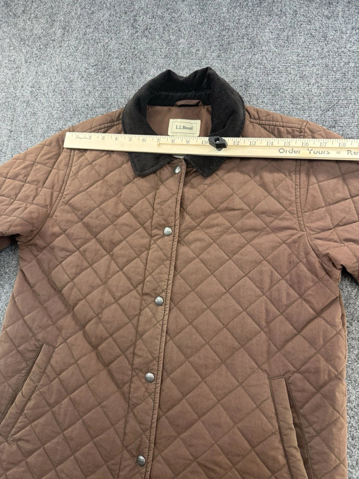 L.L.Bean Women's Quilted Barn Jacket Brown Corduroy Collar Snap Front Size S