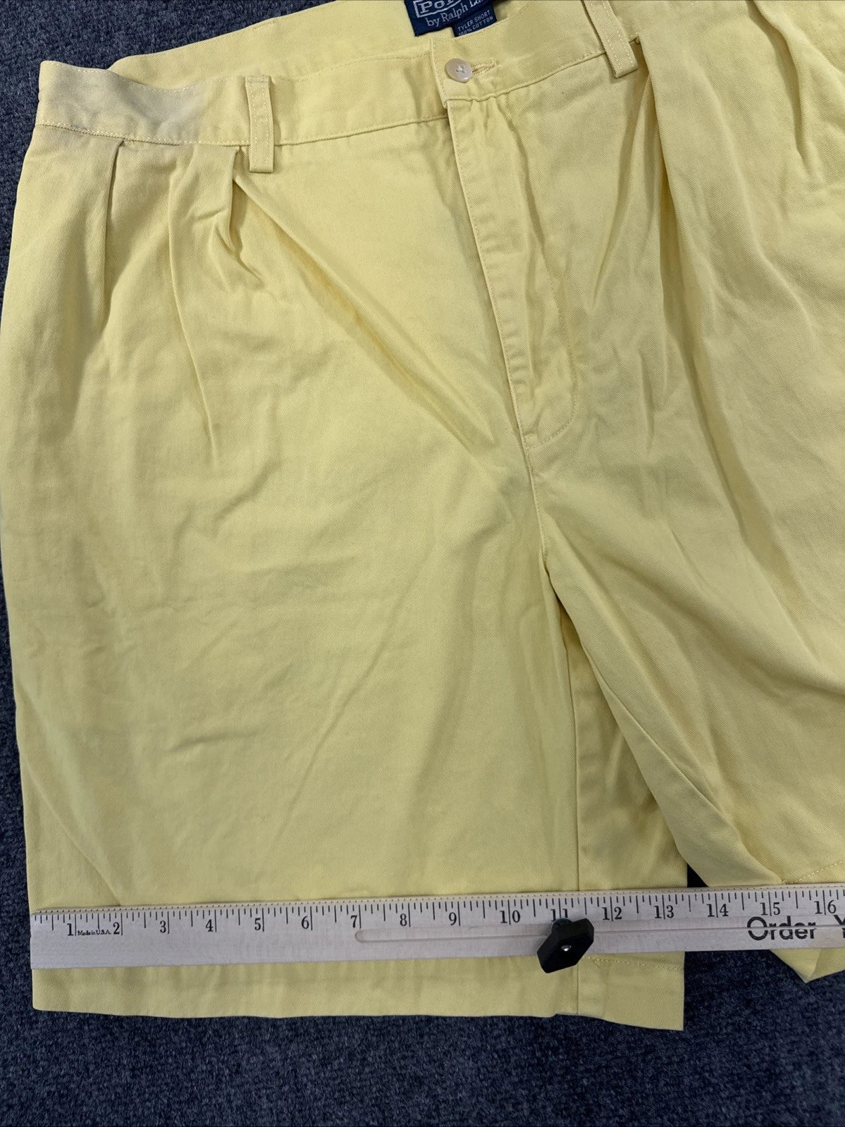 Polo Ralph Lauren Tyler Shorts Mens 38 Yellow Pleated Chino 100% Cotton VTG