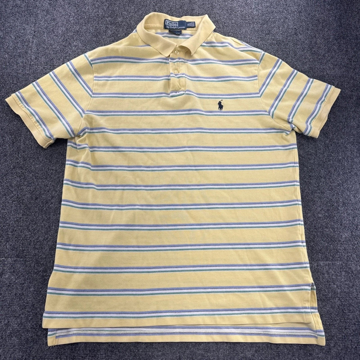 Polo Ralph Lauren Custom Fit Polo Shirt Mens XL Yellow Striped Pony Logo