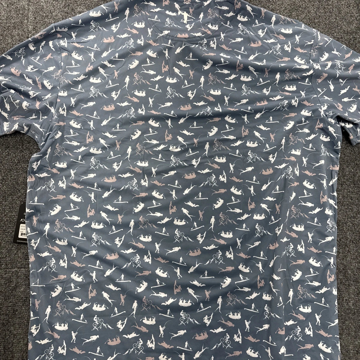 AndersonOrd Eli Polo Mens XL Golf Outdoor Fishing Ski Cycling Bluefin Print NWT