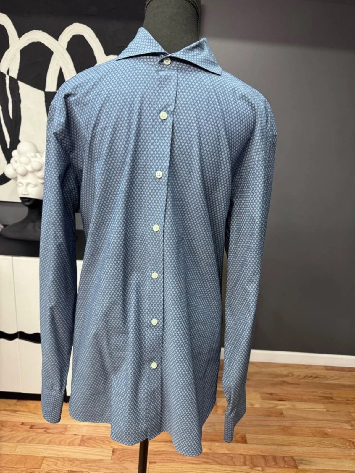 Michael Bastian Blue Micro Print Dress Shirt Men's L 16.5 34/35 EUC Slim Fit