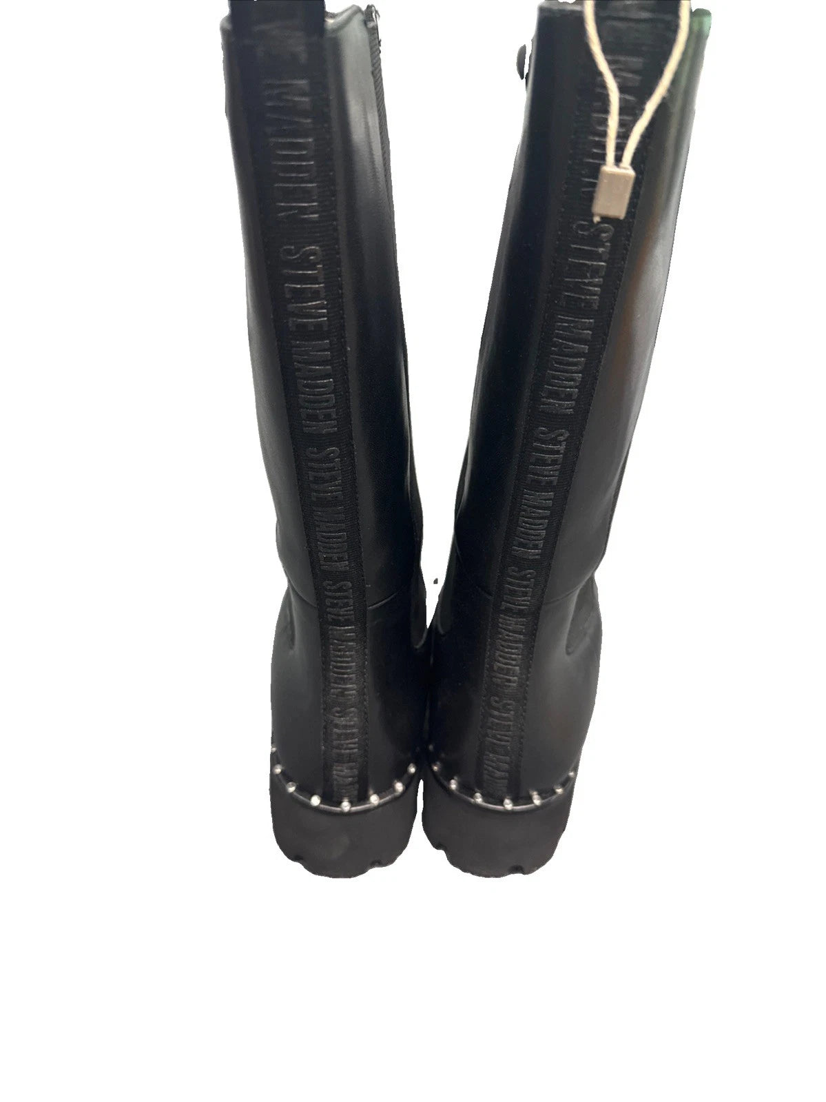 Steve Madden Black Leather Knee Boots Women’s 9 EU 40 Lug Sole Studded BNIB