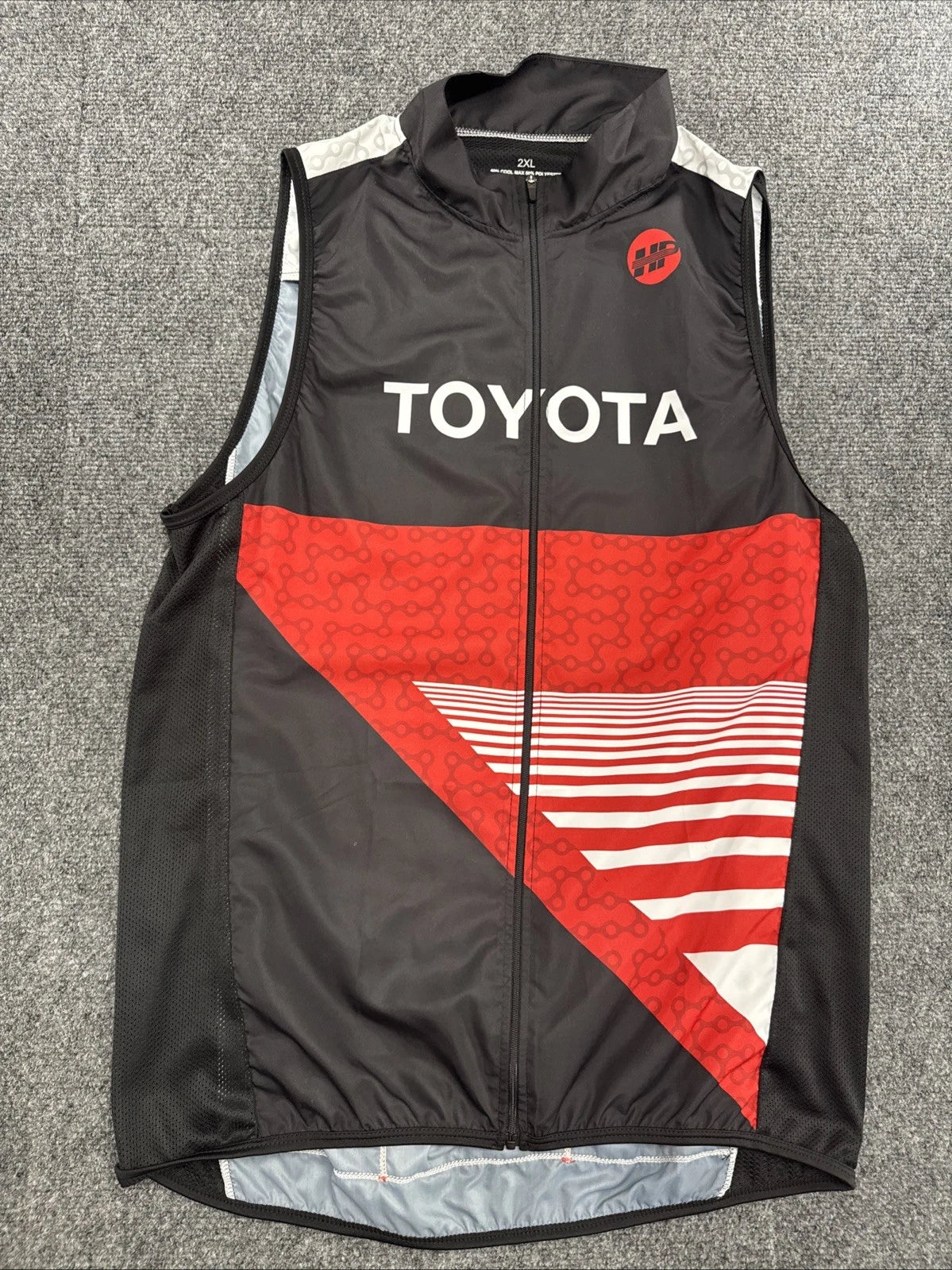 Toyota Cycling Wind Vest Full Zip Sleeveless Bike Jersey 2XL Black Red EUC
