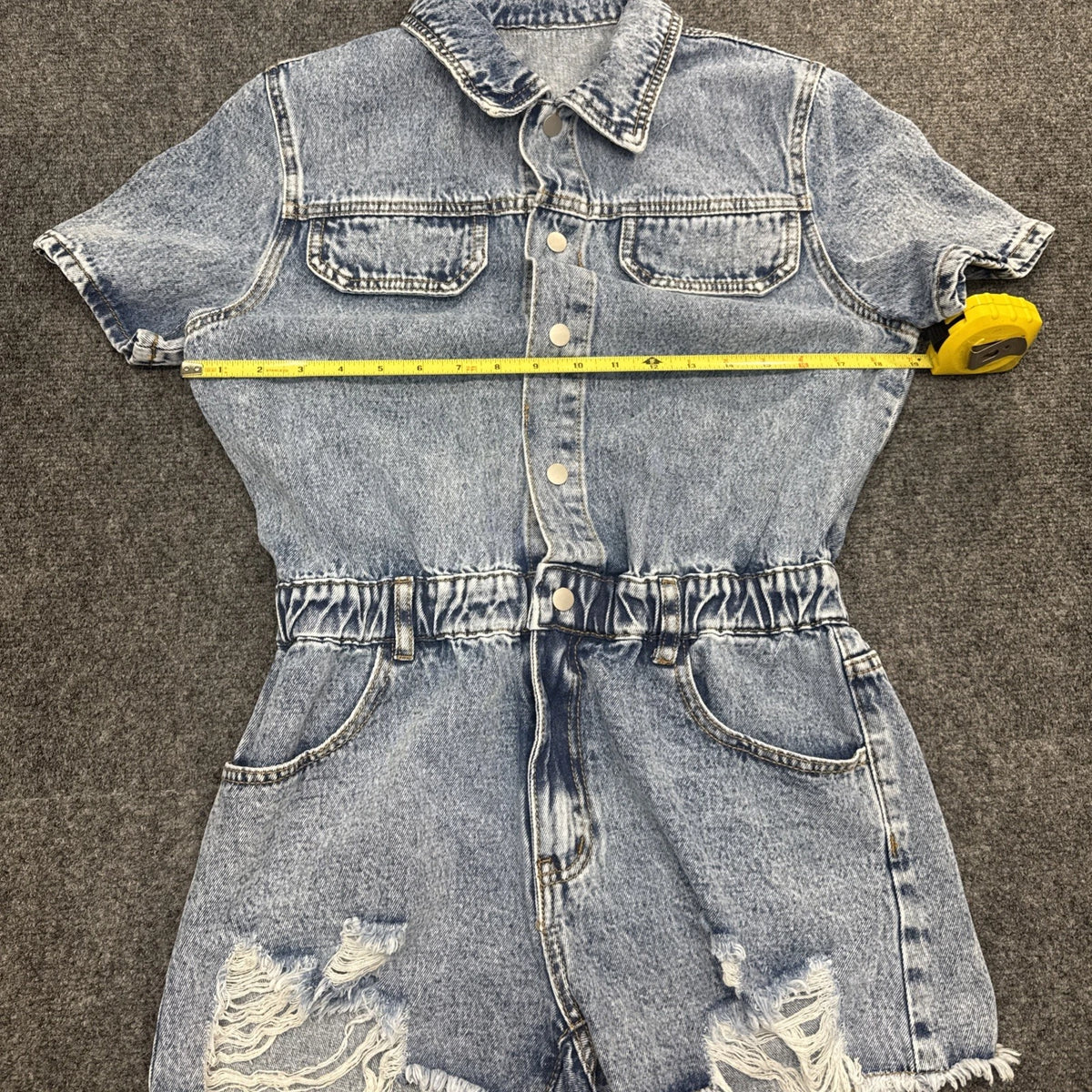 Shein Denim Romper Womens Medium Blue Button Front Shorts Jumpsuit Casual Summer