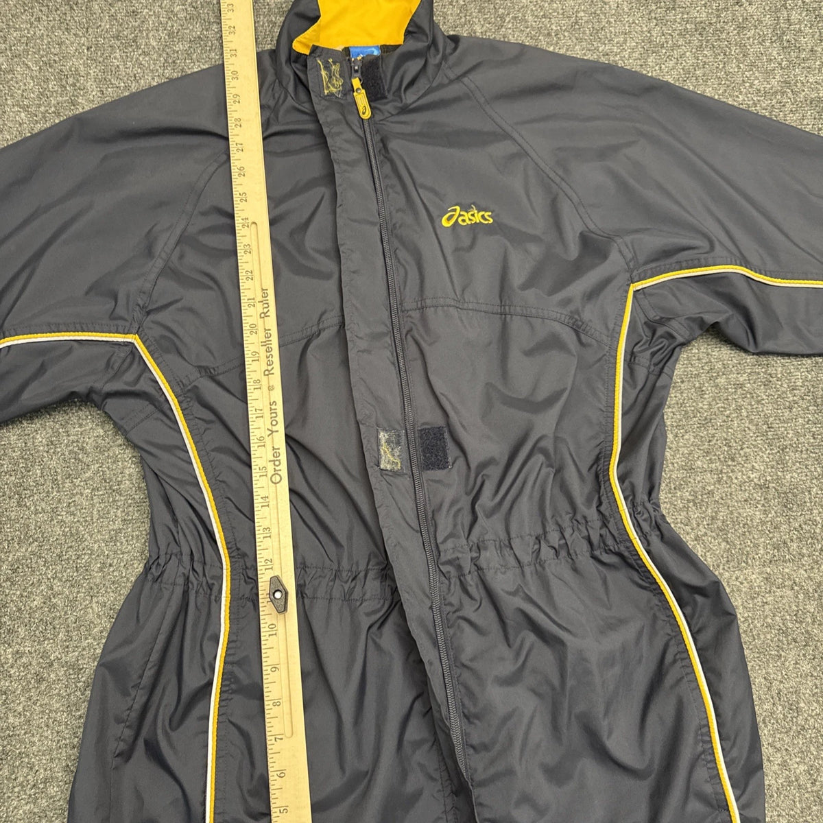 Vintage ASICS Women’s Windbreaker Navy Yellow Full Zip Lightweight Running Coat
