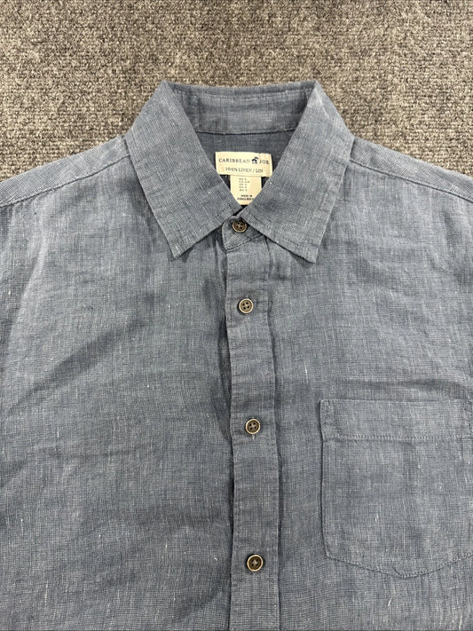Caribbean Joe Linen Shirt Mens S Blue Short Sleeve Button Up NWT Beach Resort