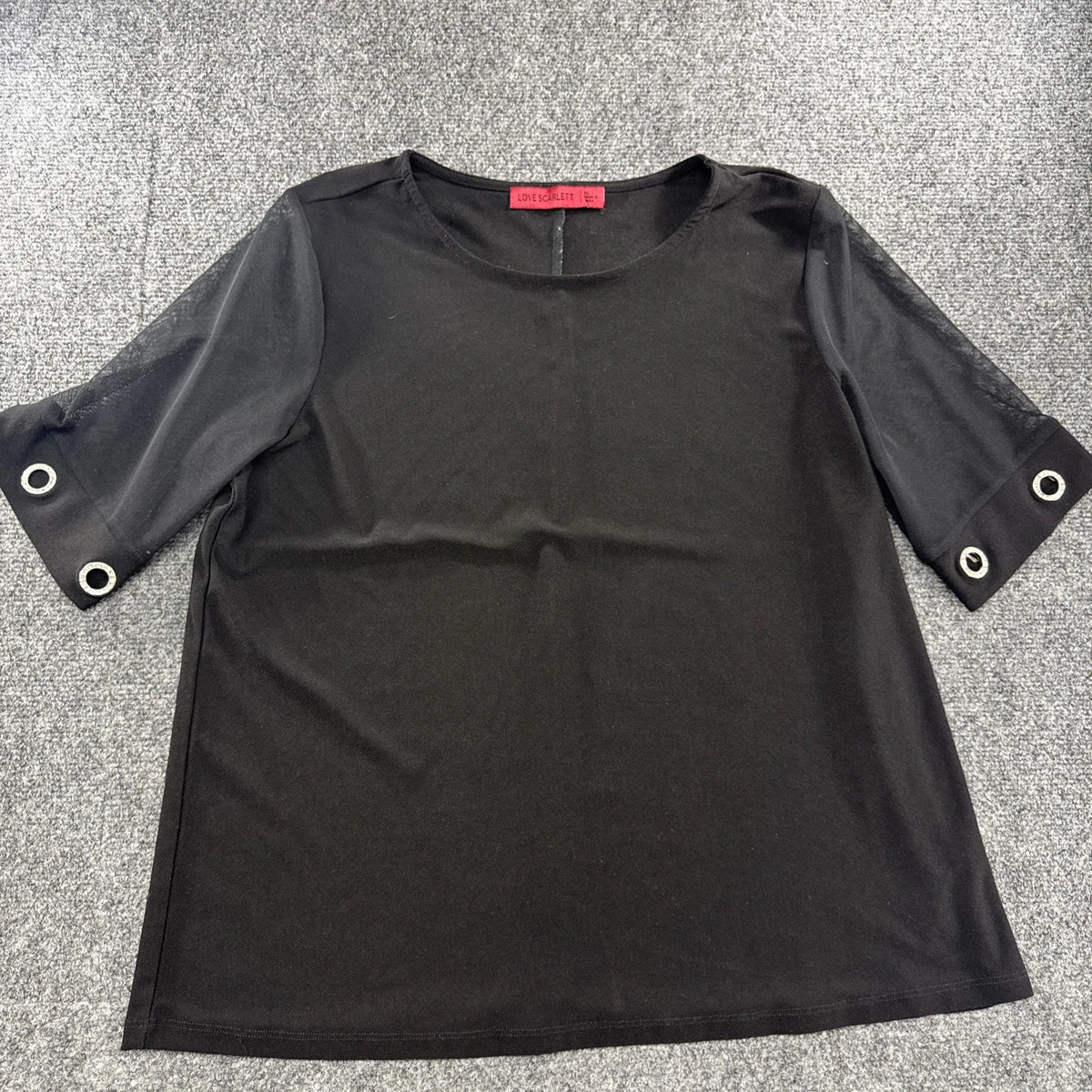 Love Scarlett Black Grommet Sleeve Blouse Women's Medium Career Stretch Top