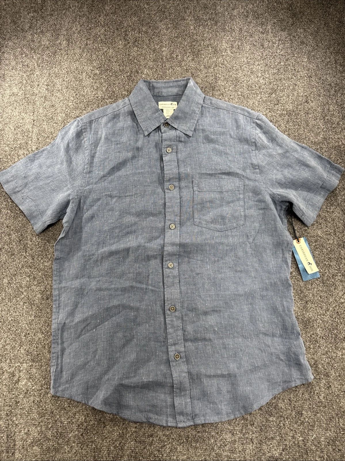 Caribbean Joe Linen Shirt Mens S Blue Short Sleeve Button Up NWT Beach Resort