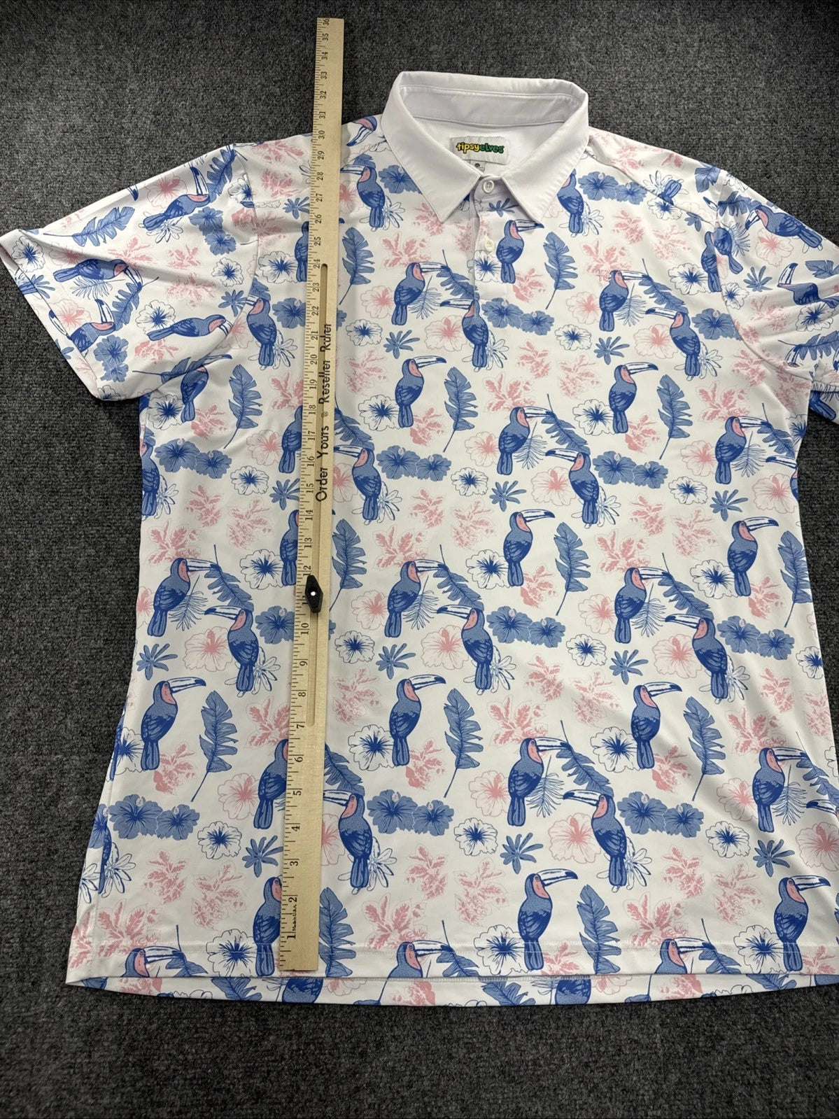 Tipsy Elves Toucan Tropical Floral Golf Polo Shirt Men’s XXL Performance