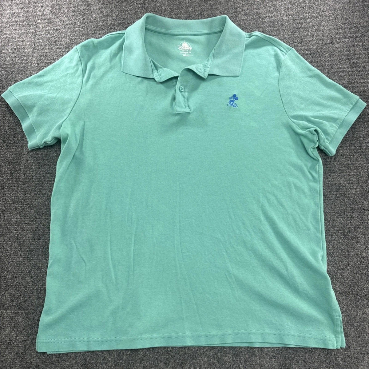 Disney Parks Mickey Mouse Embroidered Polo Shirt Turquoise Modern Fit Mens Large