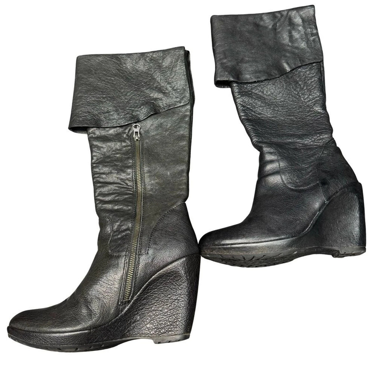 Kork-Ease Black Leather Wedge Ankle Boots Women’s 7.5 Side Zip Comfort