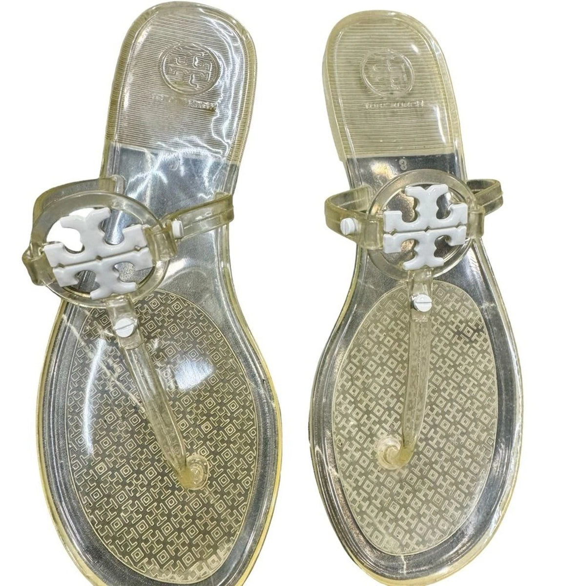 Tory Burch Transparent Yellow Jelly Sandals Women’s Size 8 Logo Thong EUC