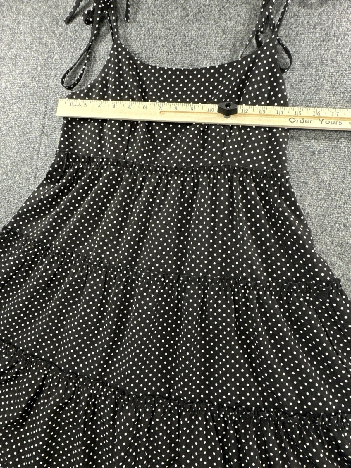 Greath Black White Polka Dot Tiered Midi Dress Women's M Tie Strap Boho
