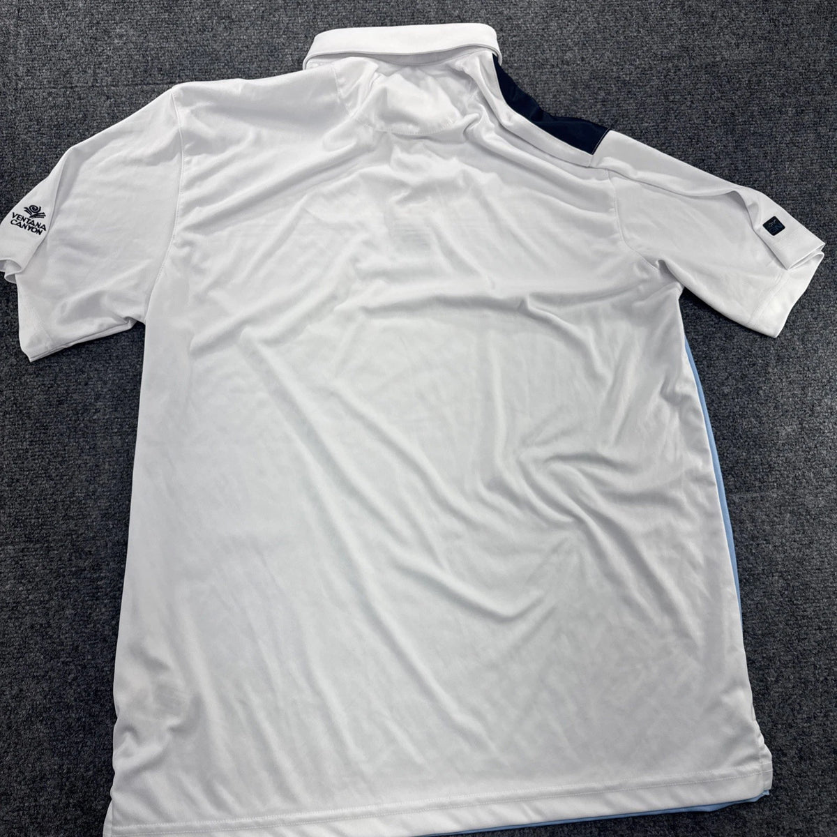 Greg Norman ML75 Ventana Canyon Golf Polo Men’s L PlayDry White Blue Stripe