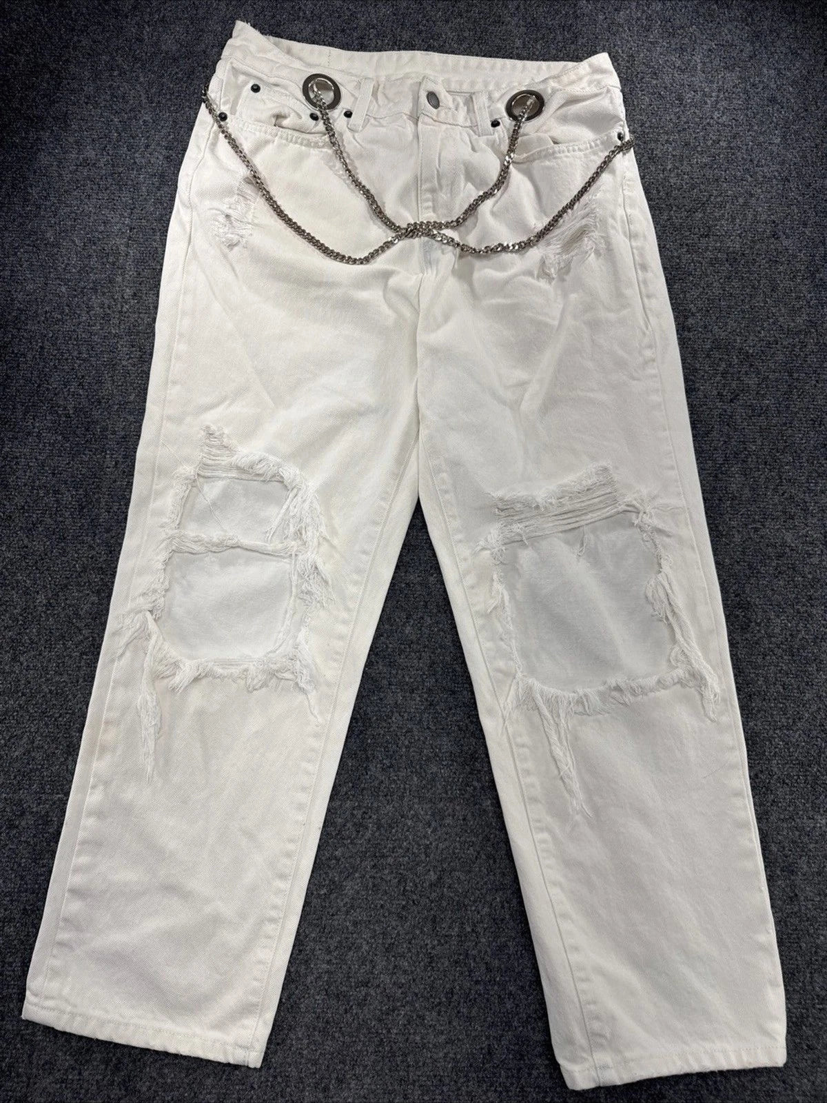 CARMAR Cargo Jeans Women 29 White Chain Utility Denim Y2K Streetwear