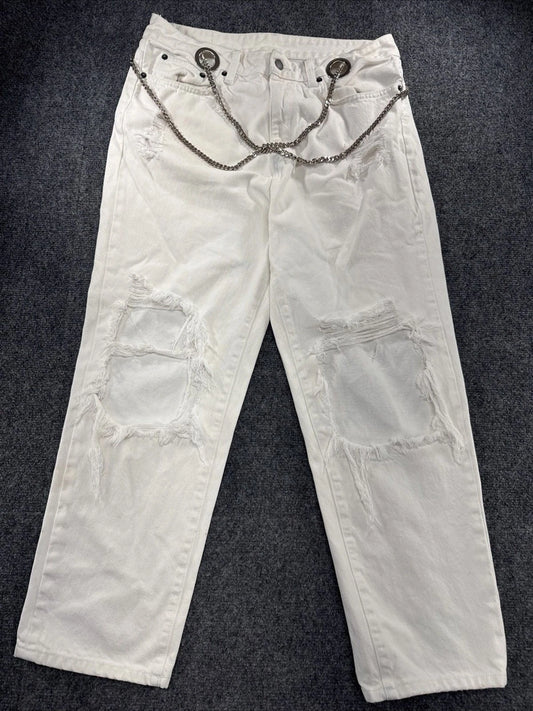 CARMAR Cargo Jeans Women 29 White Chain Utility Denim Y2K Streetwear